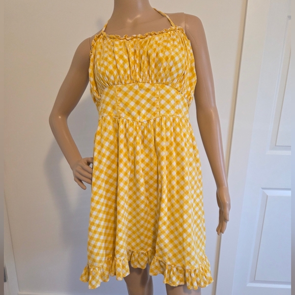 aerie Dresses & Skirts - Aerie Yellow Checkered Tie Strap Corset Mini Dress